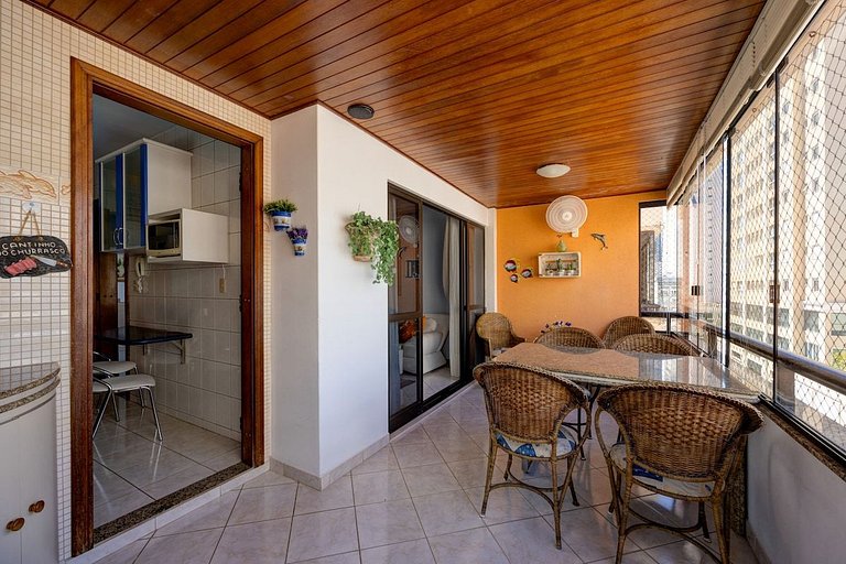 400mpraia/Ar-sala e quarto/Churrasqueira na Sacada