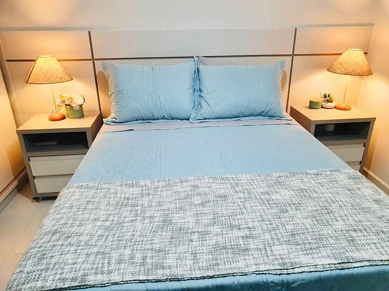 Vista mar lateral |Ar nos 2 quartos |100m da praia