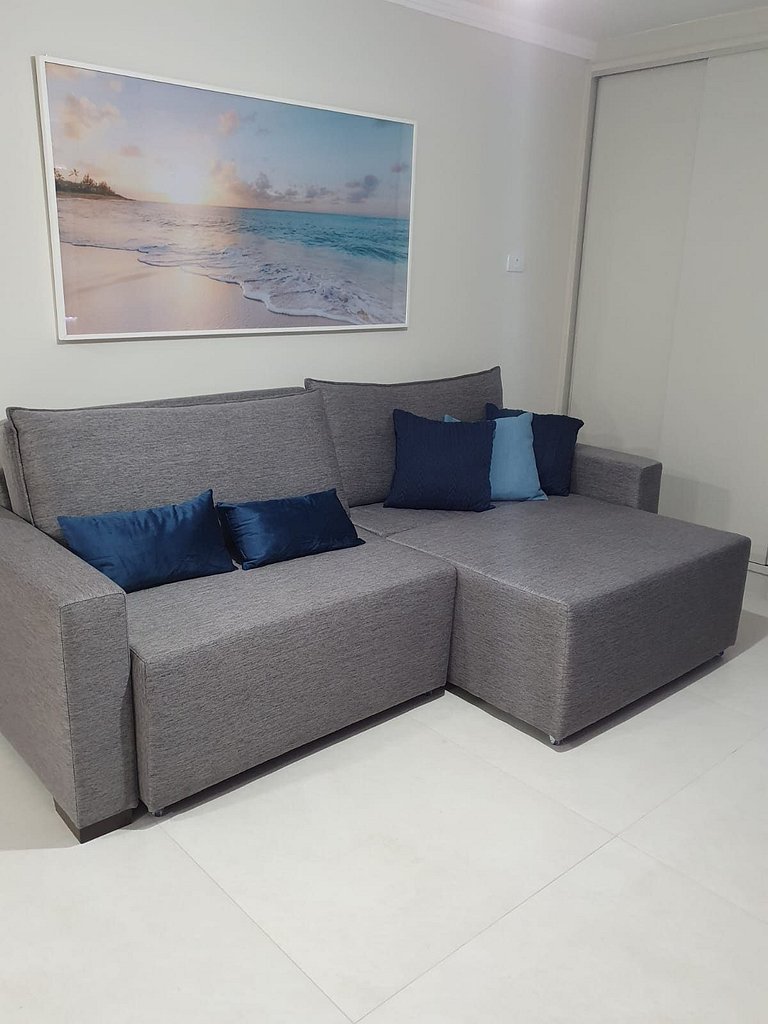 Vista mar lateral |Ar nos 2 quartos |100m da praia